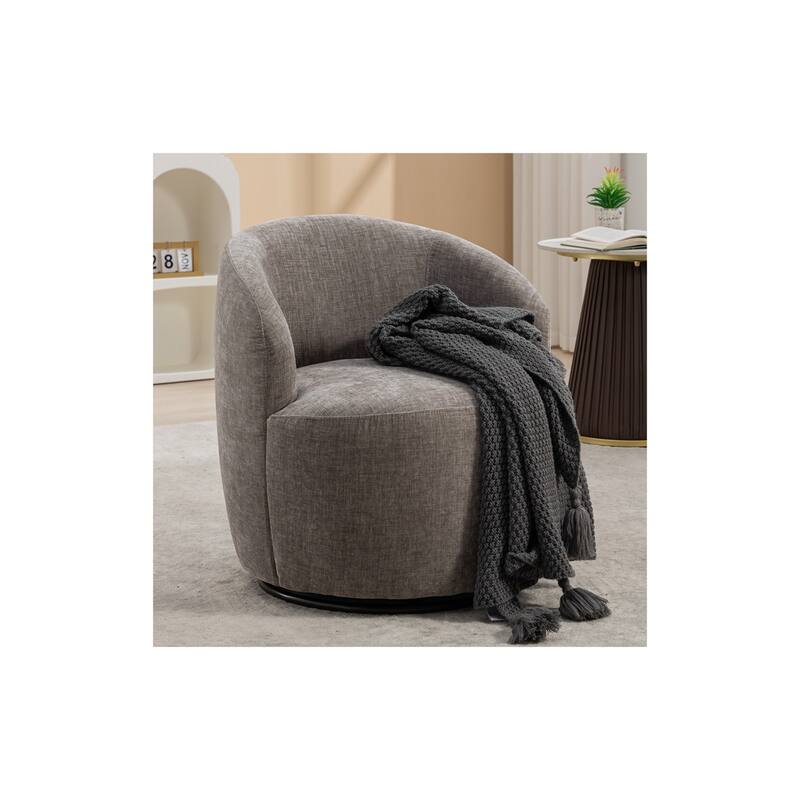 Chenille Fabric Swivel Accent Armchair Barrel Chair - Gray