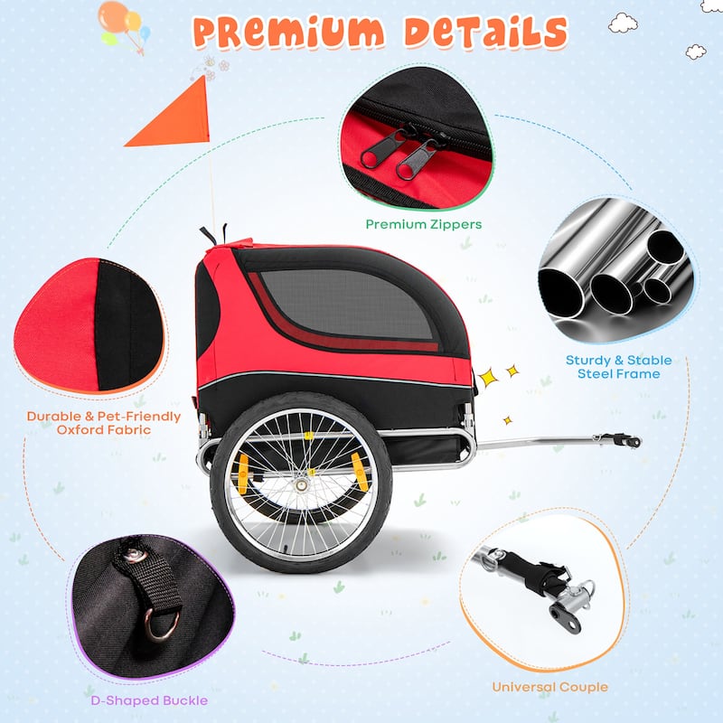 Costway Dog Bike Trailer Foldable Pet Cart with 3 Entrances for - See Details