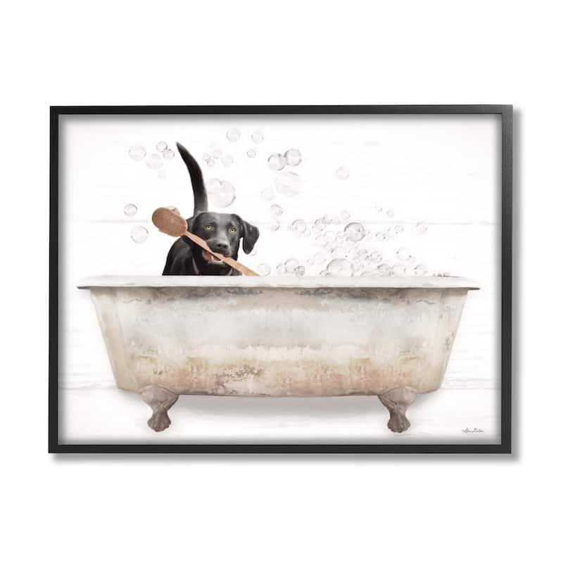 Stupell Happy Labrador in Rustic Bubble Bath Design Framed Wall Art - Multi-Color