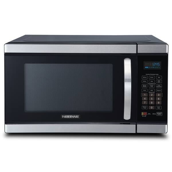 slide 1 of 11, Farberware Gourmet 1.1 Cu. Ft. 1100-Watt Microwave Oven with Smart Sensor and Inverter Technology, Stainless Steel