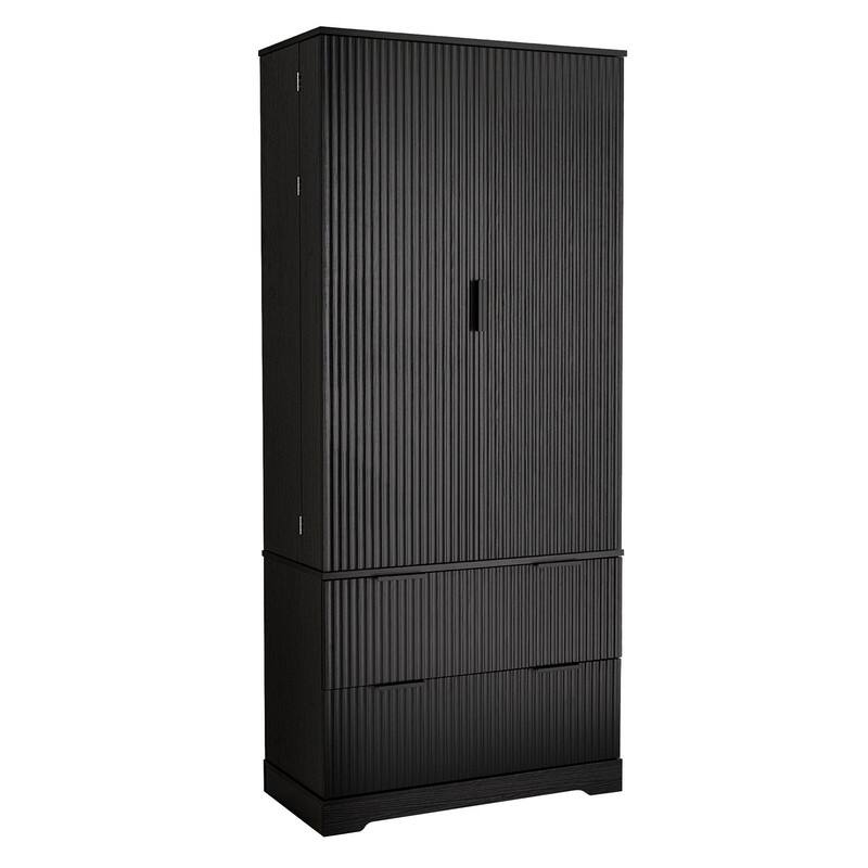 72" Fluted Kitchen Pantry Cabinet, Freestanding Cupboard Storage Cabinet with 2 Drawers for Smart Organization