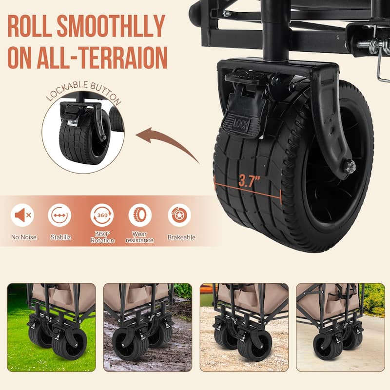Collapsible Folding Wagon Cart Heavy Duty Utility Beach Wagon with Big Wheels Outdoor Foldable Wagons Carts for Garden Grocery