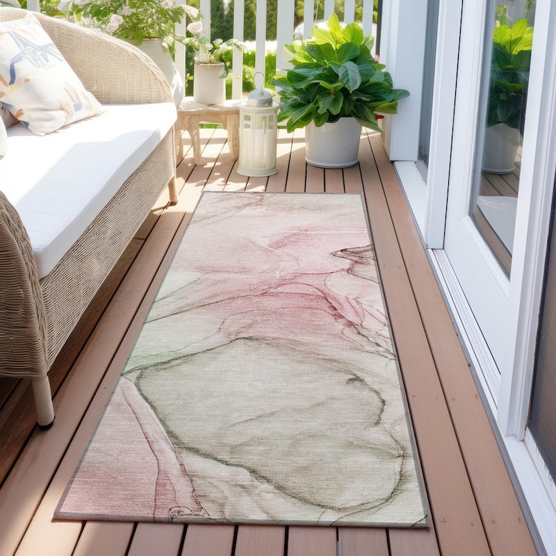 Machine Washable Indoor/ Outdoor Abstract Chantille Rug - Blush - 2'3" x 7'6"