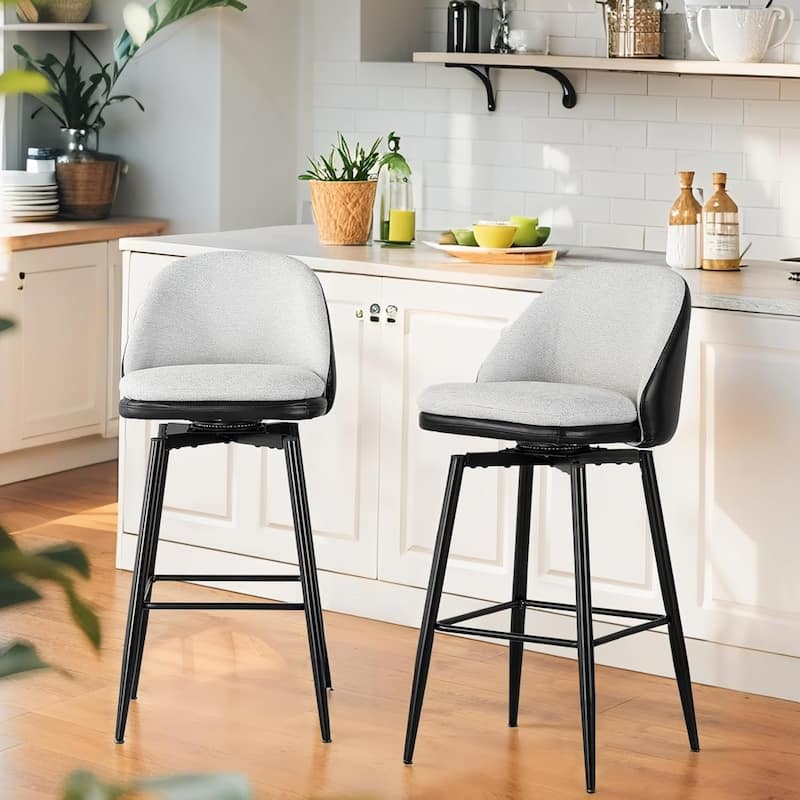 Glitzhome Modern Faux Leather Mixed Chenille Upholstered Swivel High Bar Stools
