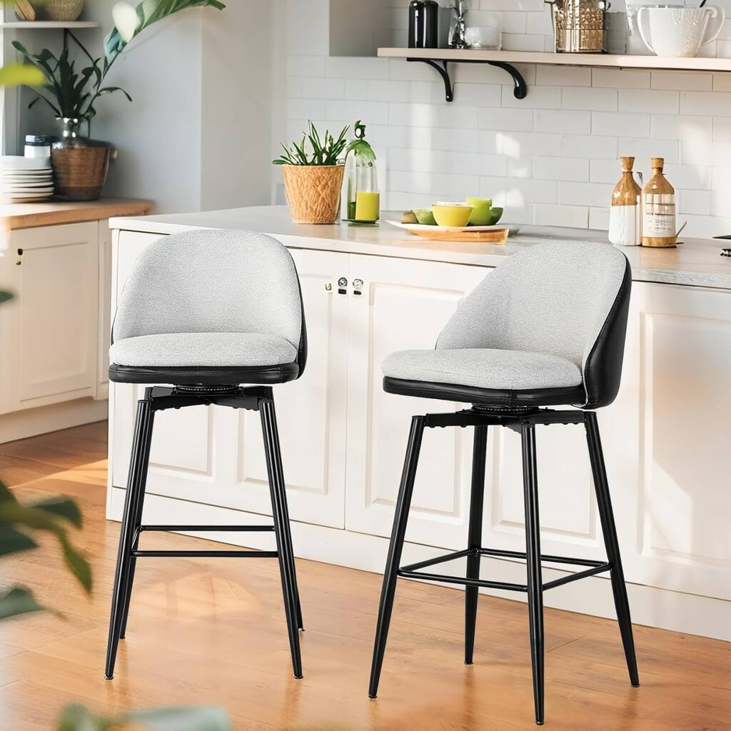 Glitzhome Modern Faux Leather Mixed Chenille Upholstered Swivel High Bar Stools