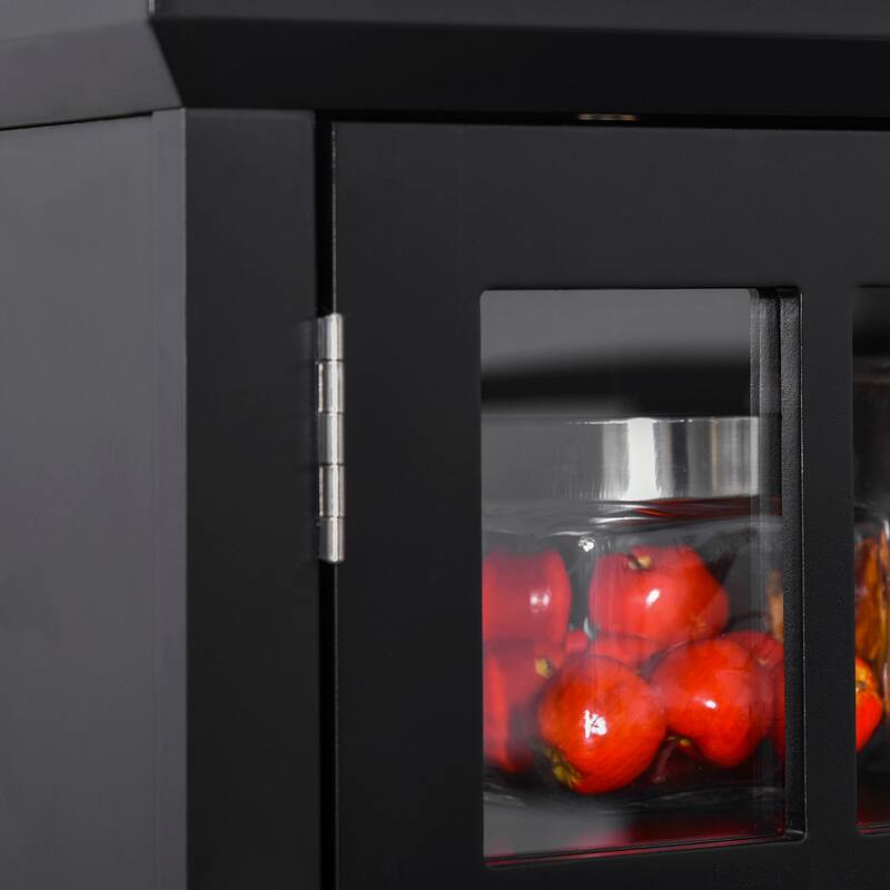 Elegant Buffet with Hutch, Kitchen Pantry Storage Cabinet with Framed Glass Door Drawer and Microwave Space, Black - Black