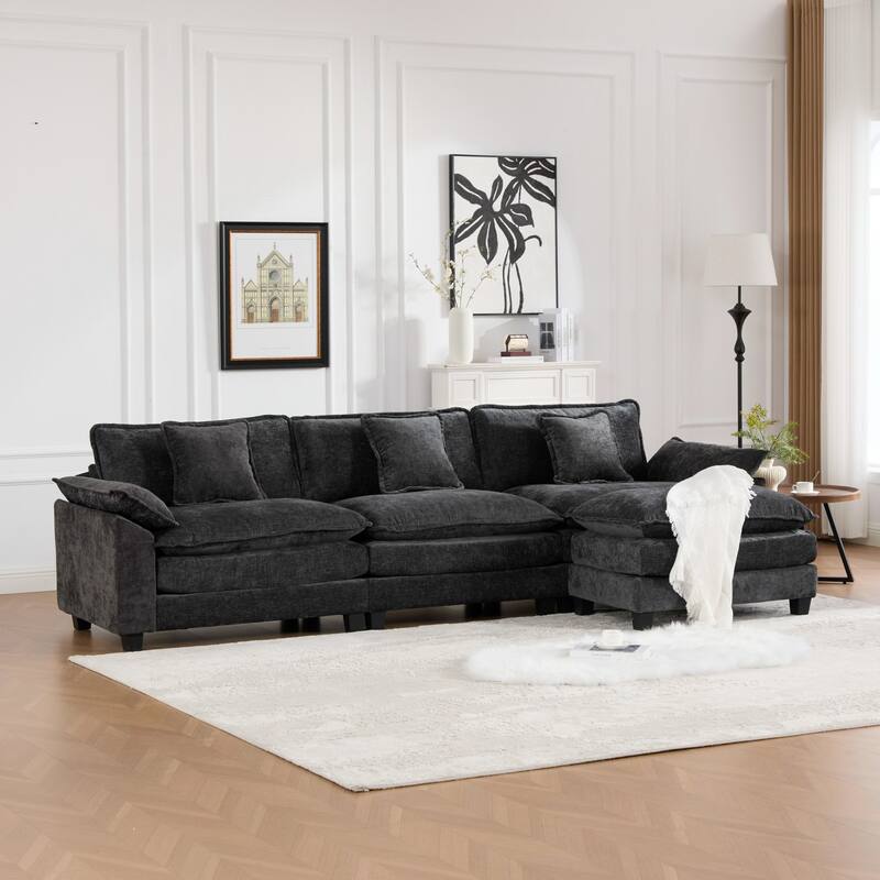Roomfitters 3-Seater Cloud Sofa, Modern Chenille Upholstered Sectional Couch with Wide Armrests and Deep Cushions