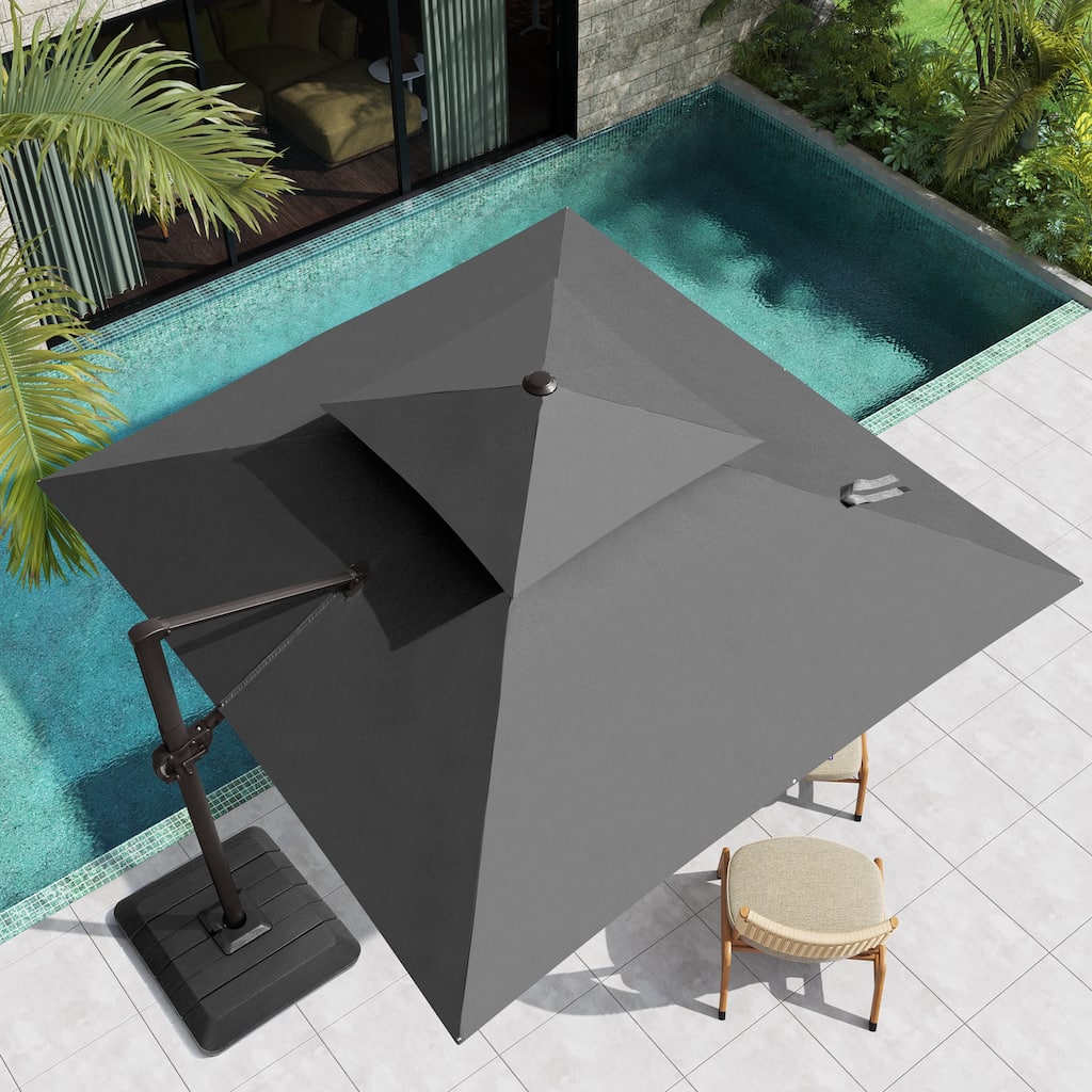 Pellebant 10 ft Square Patio Cantilever-Offset Umbrella with Base