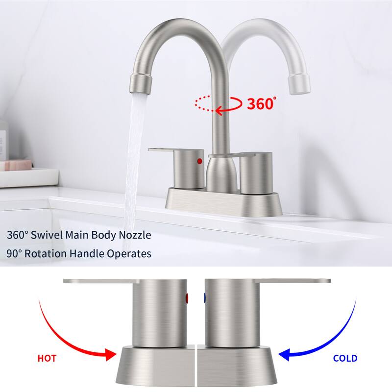 Modern 2 Handle 360 Degree Swivel Bathroom Sink Faucet with Anti Leak Valve and Aerator, Anti Rust, Anti Fingerprint