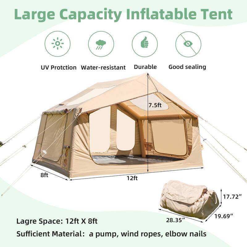 Erommy Inflatable Camping Tent, Glamping Tents 4 Season Waterproof Windproof Cotton Tent with Stove Jack & Mesh Windows & Pump