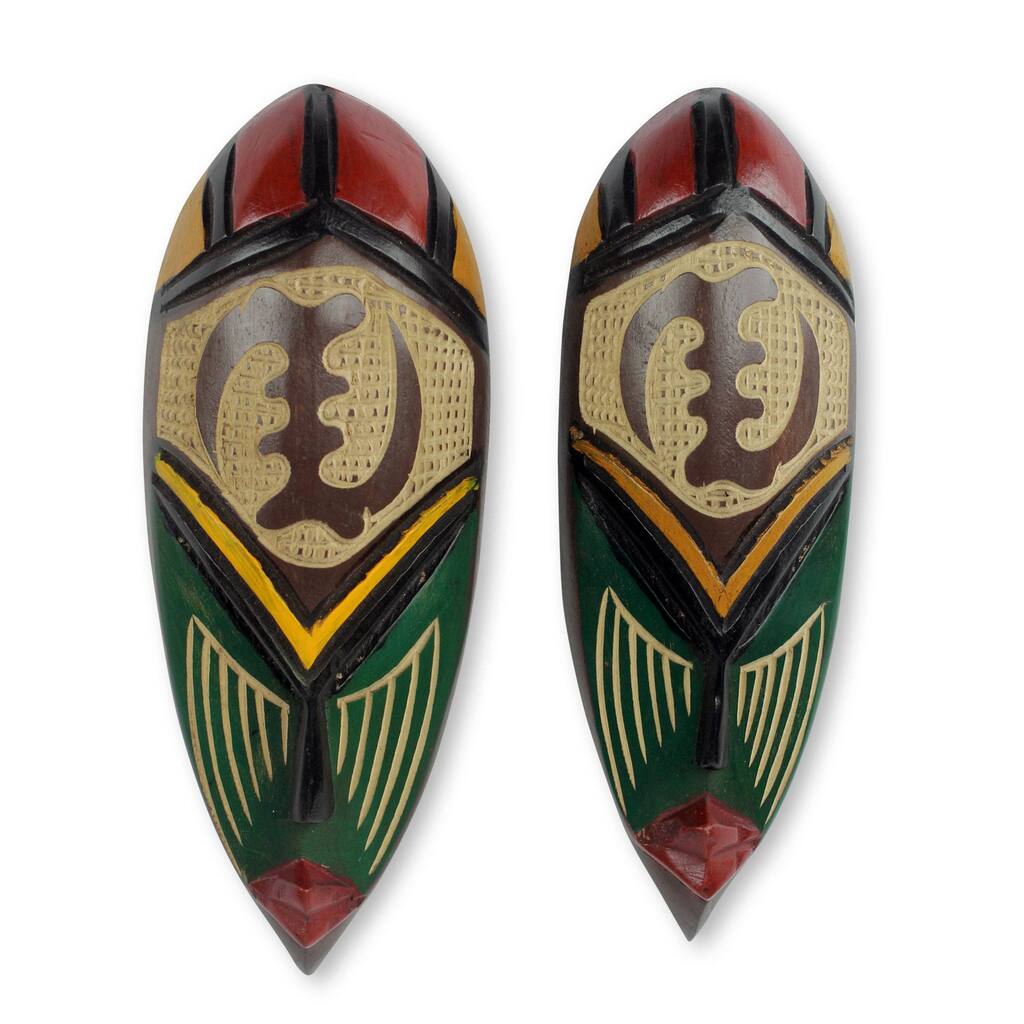 Handmade None But God Wood Mask, Set of 2 (Ghana)