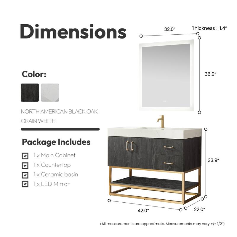 Alistair Bath Vanity with Grain White Stone Top and Mirror