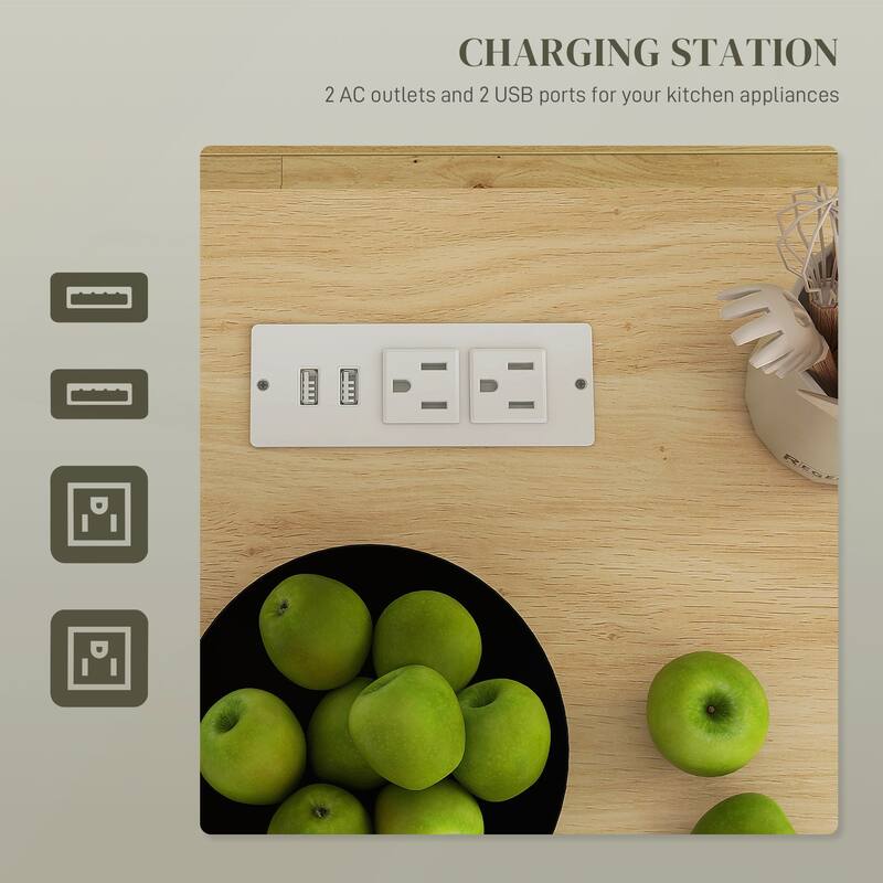 Rolling Kitchen Cart with AC Outlets and USB Ports
