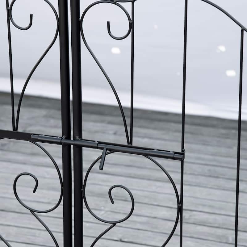 Outsunny 7' Metal Garden Arbor, Garden Arch with Gate, Scrollwork Hearts, Latching Doors, Planter Boxes
