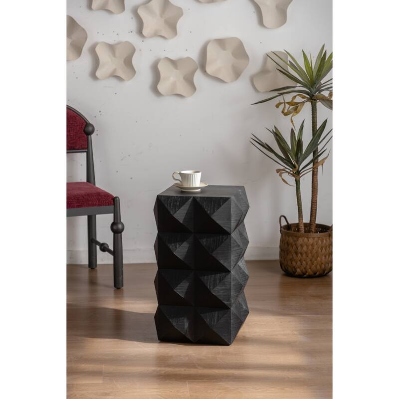 GDFStudio Zephyrus Ash Wood Side Table with 3D Embossed Pattern Design