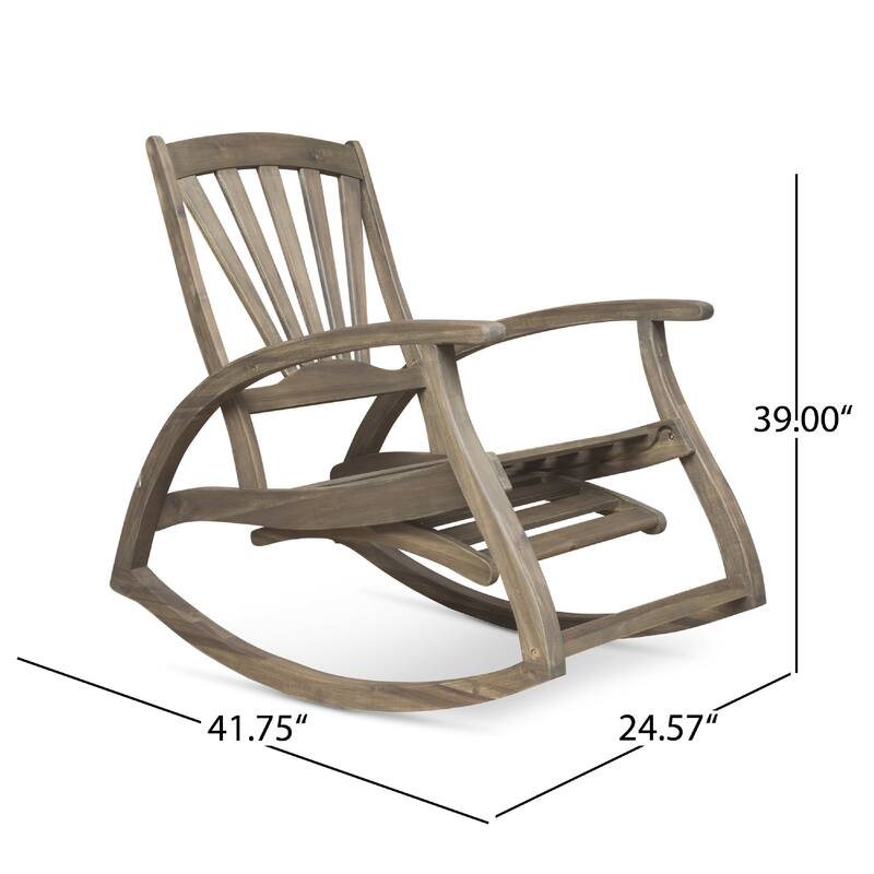 Rizz Outdoor Reclining Rocking Chair, Retractable Footrest, Brown Wood