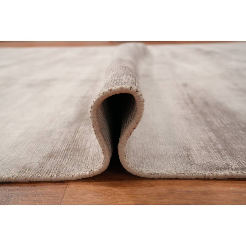 Hand Knotted Oriental Viscose Silk Carpet Modern Modern Beige & Ivories Abstract Area Rug - 12' 10'' X 9' 10''