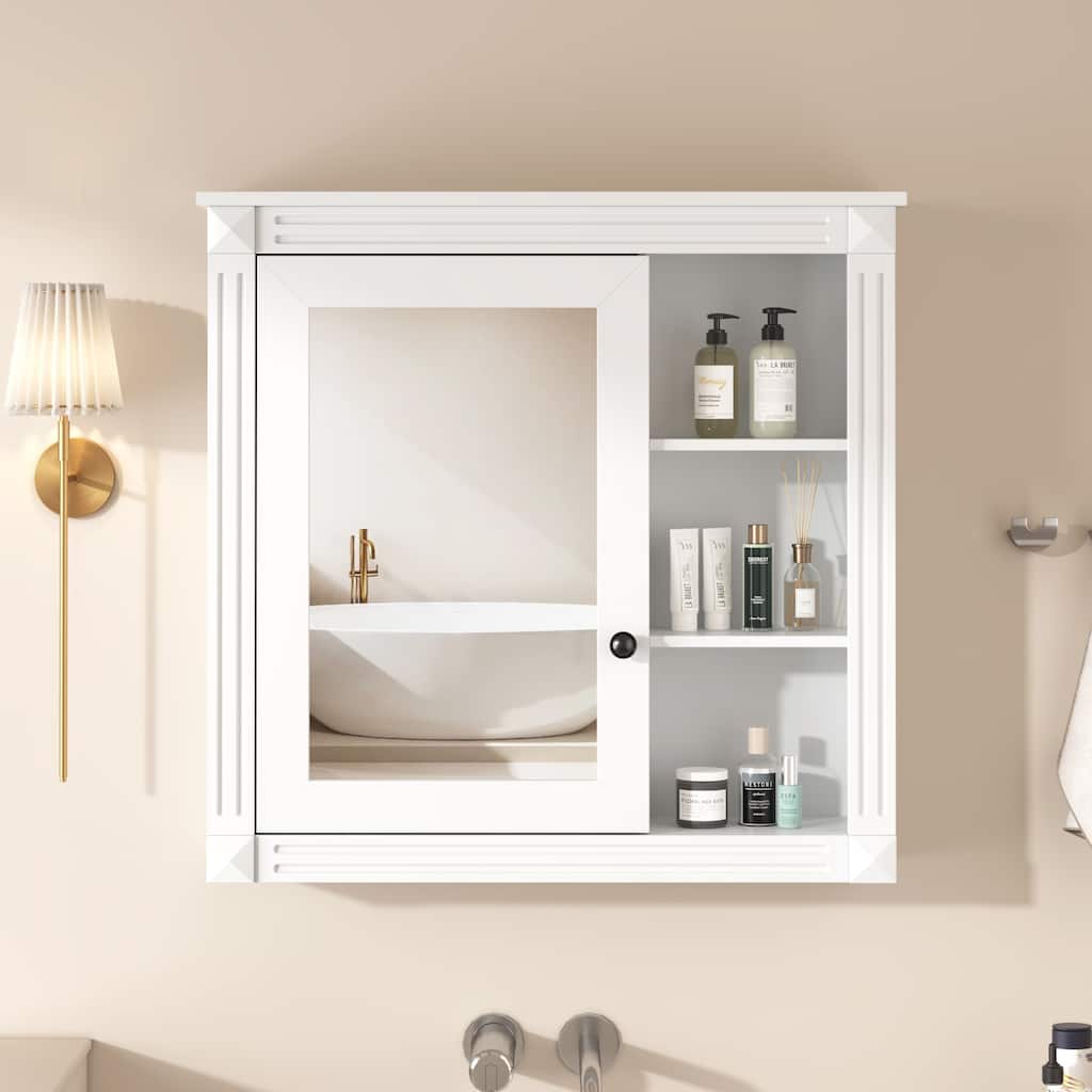 Roomfitters Medicine Cabinet with Mirror, Wall Mounted Cabinet with Organizer and Shelf, Bathroom Storage Unit, White