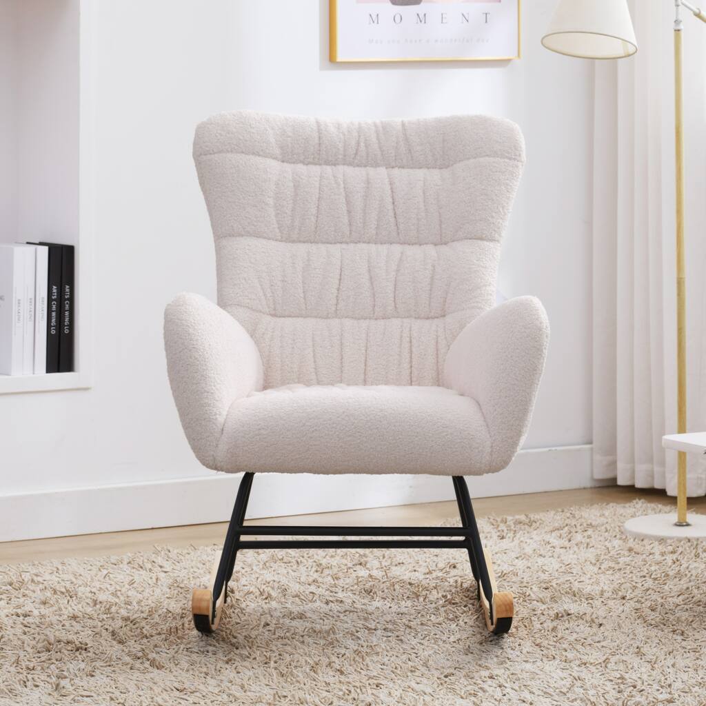 Teddy Upholstered Rocking Accent Chair with High Backrest
