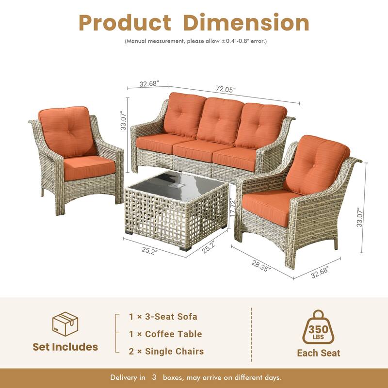 HOOOOWOOO 5-piece Wicker Rattan Patio Outdoor Furniture Ergonomic Conversation Set with Coffee Table