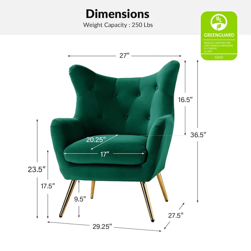 Eusebio Modern Velvet Accent Chair with Tufted Wingback for Living Room Set of 2 by HULALA HOME