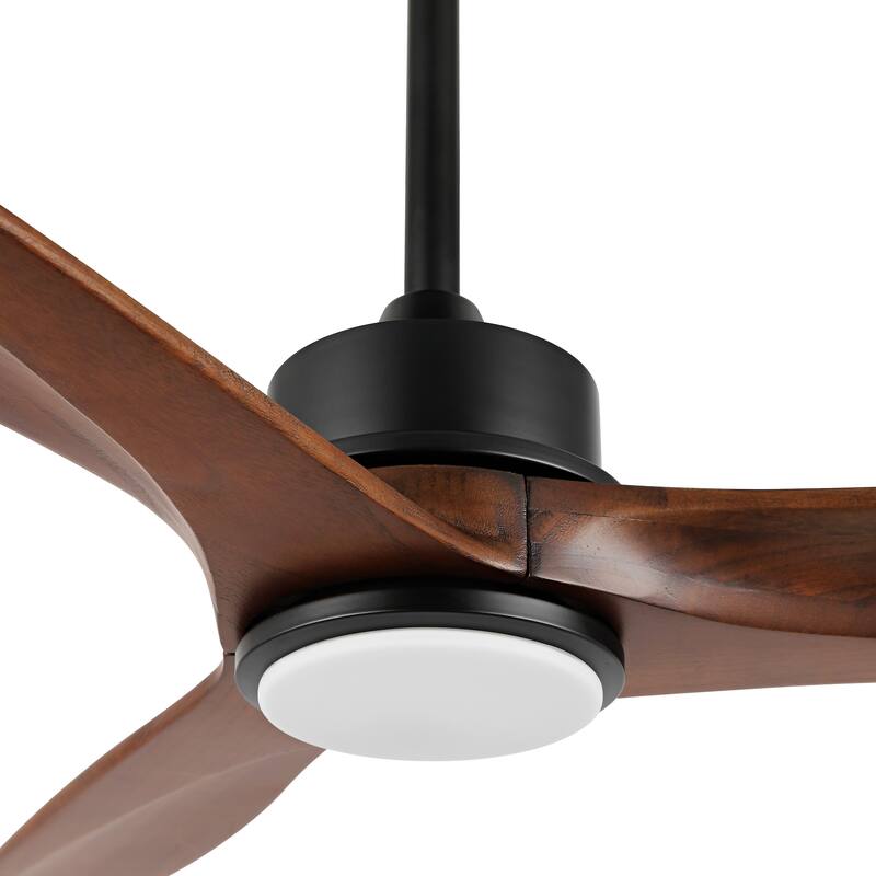WINGBO 60 Inch DC Ceiling Fan with Lights and Remote Control, 3 Reversible Carved Wood Blades, 6-Speed Noiseless DC Motor