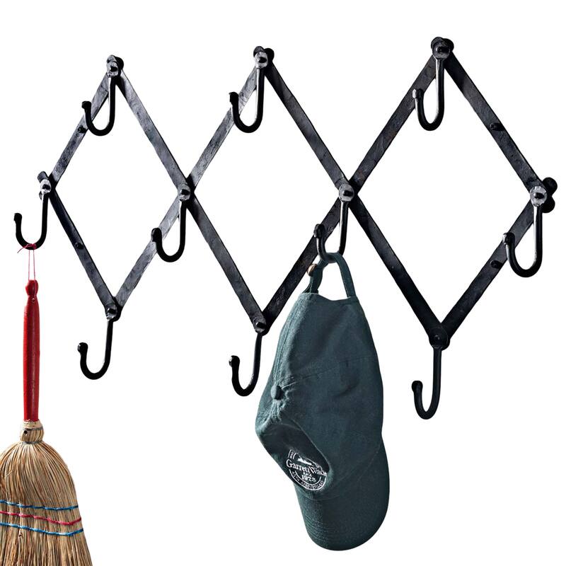 Kings County Tools Forged Iron Accordion Wall Hanger with 10 Hooks (Black)