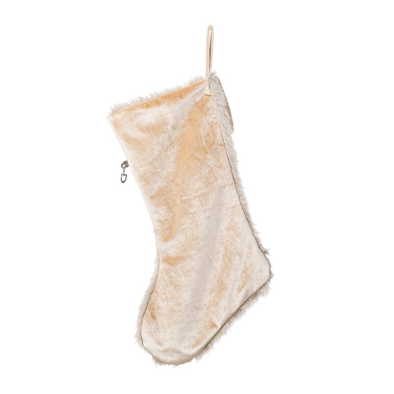 Glitzhome 21"L Plush Faux Fur Christmas Stocking with Bow & Tree Skirt