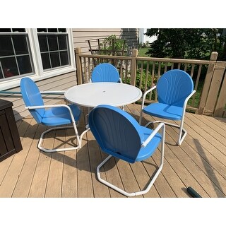 Havenside Home Howard Bay White Metal 5-piece Outdoor Dining Set with 39-inch Table and Blue Chairs