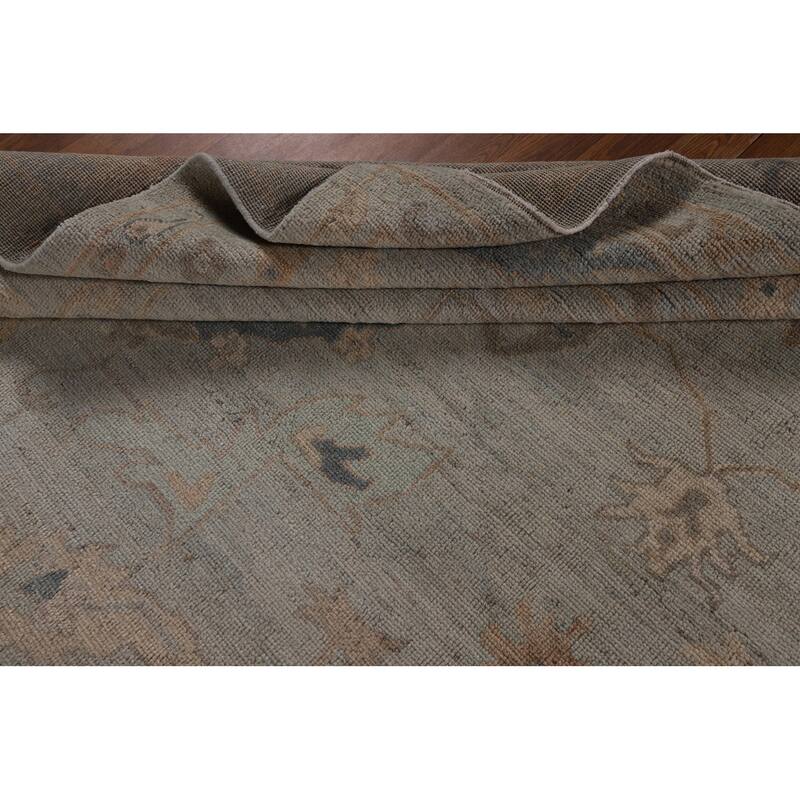 Vegetable Dye Grey Oushak Turkish Rug Hand-Knotted Bedroom Wool Carpet - 9'0"x 12'0"