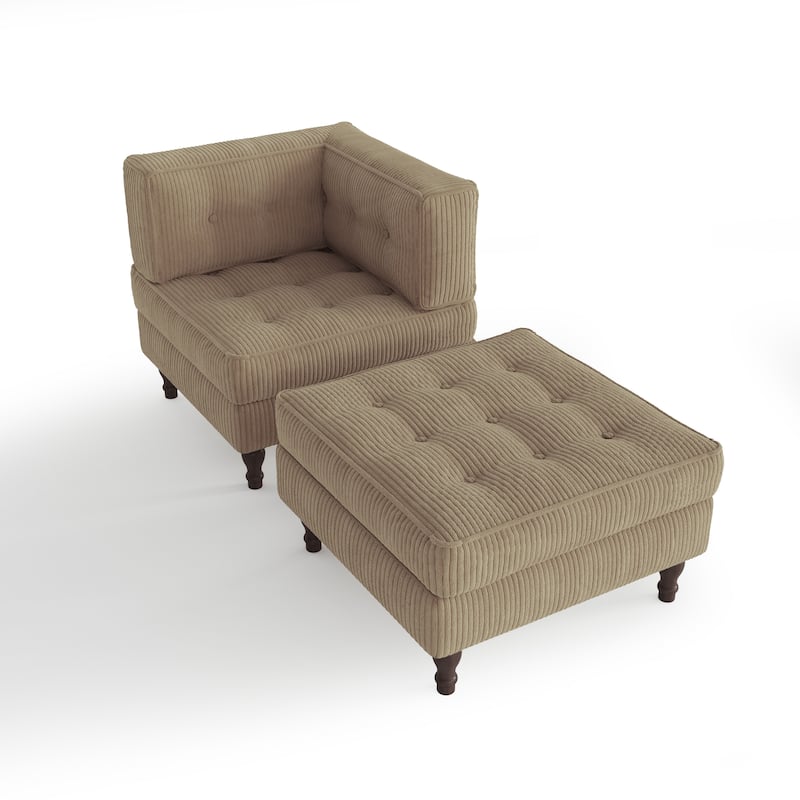 Corduroy L-shape Modular Corner Sectional Sofa with Reversible Storage Ottoman