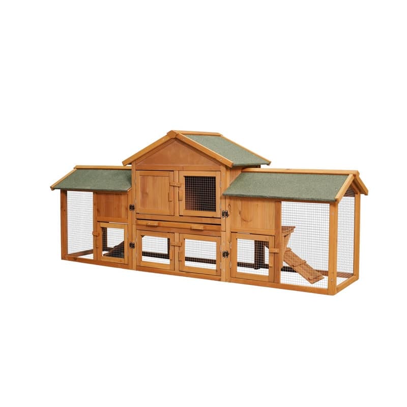 Extra Large Rabbit Hutch with 2 Runs, Outdoor Bunny Cage, Chicken Coop Guinea Pig House Animal Habitats with Removable Tray