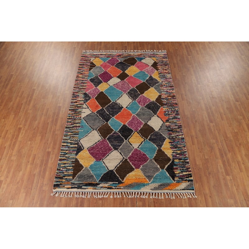 Colorful Plush Moroccan Oriental Area Rug Handmade Wool Carpet - 7'0" x 11'2"