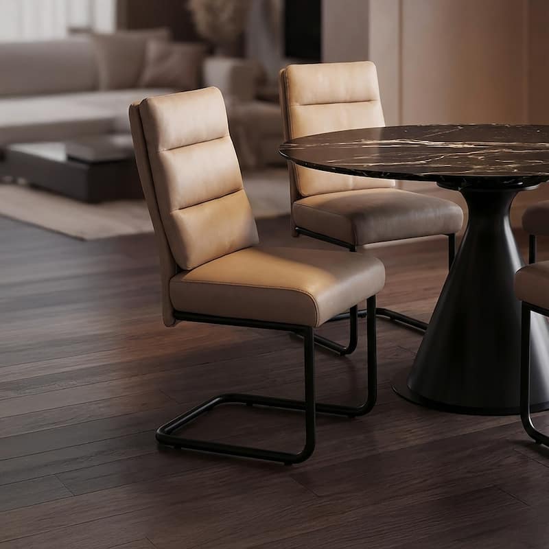 Modern Faux Leather and Metal Dining Chair, Set of 2