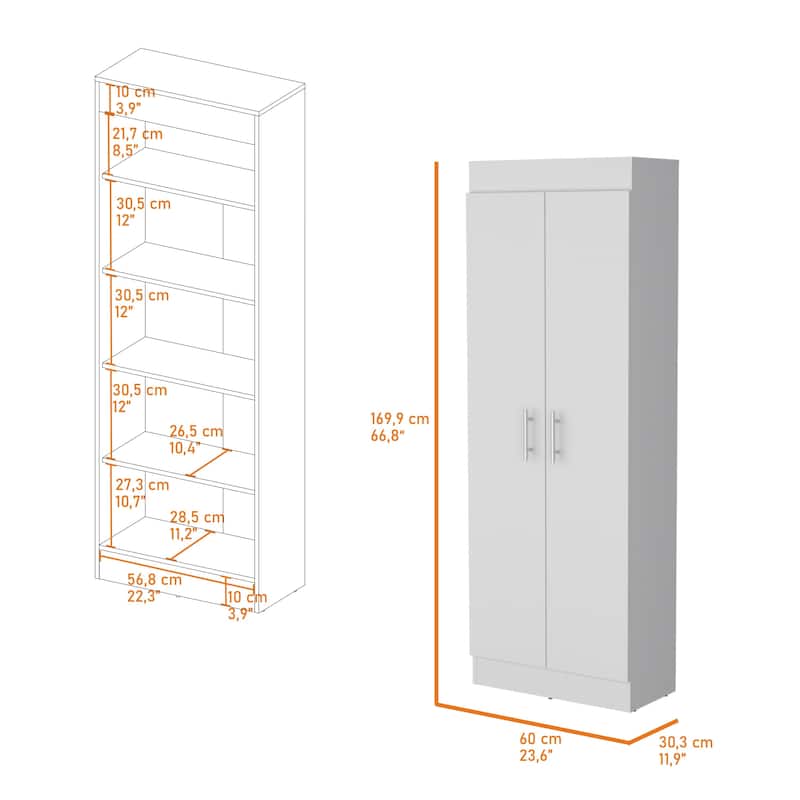 66.8" Tall 5-Shelf Pantry Cabinet with Chic Handles, Freestanding Kitchen Organizer