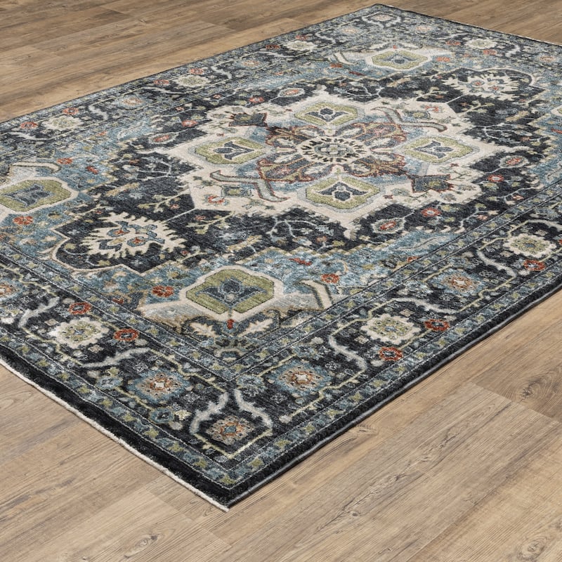 Esme Traditional Medallion Navy/ Blue Area Rug