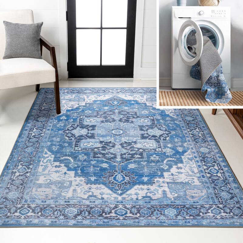 JONATHAN Y Marrakesh Ornate Medallion Machine Washable Area Rug - 3 X 5 - Blue/Navy