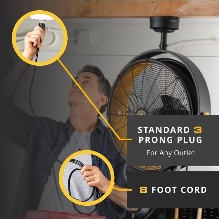 18" Mule Jet Black and Yellow Damp-Rated Garage Ceiling Fan - 18 Inches