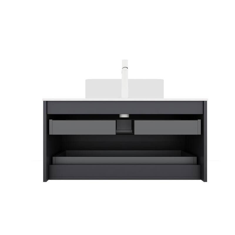 Modland 24"-60" Wall Mount Vanity with Vessel Sink - French Stripes, Pre-Assembled, Soft-Close Drawer