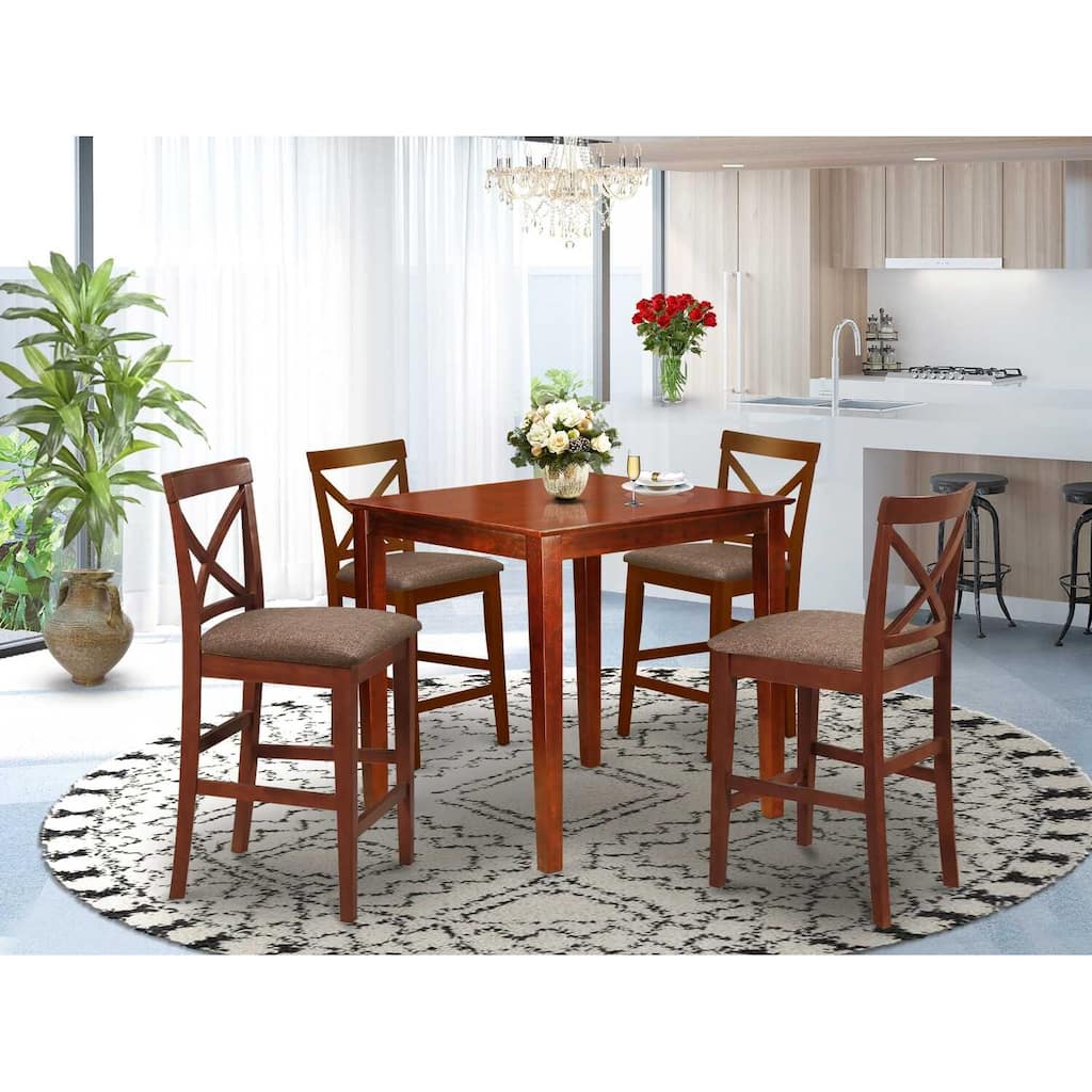 HomeStock 5-Pc Natural Brown Finish Solid Wood Top - Dining Room Set - Seats 4
