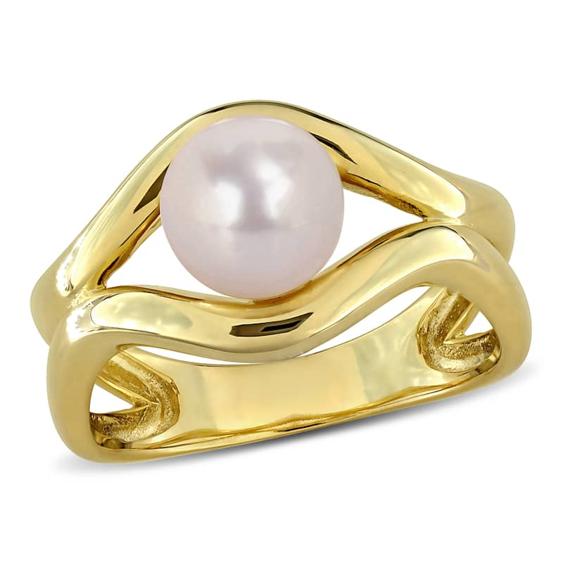 Miadora Cultured Freshwater Pearl Modern Ring Yellow Plated Sterling Silver