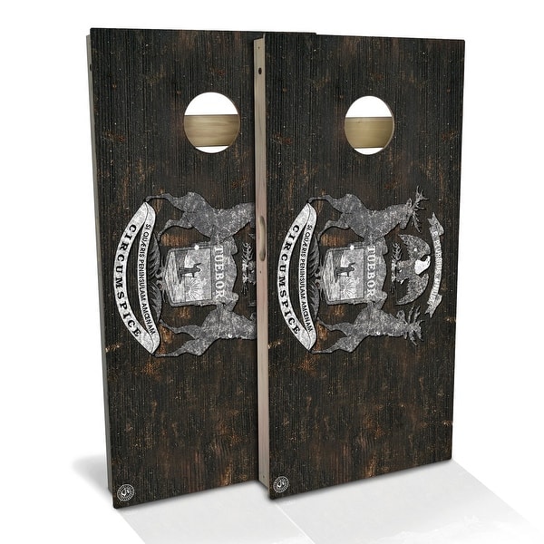 slide 2 of 9, Michigan Flag Rustic Outdoor Cornhole Board Set