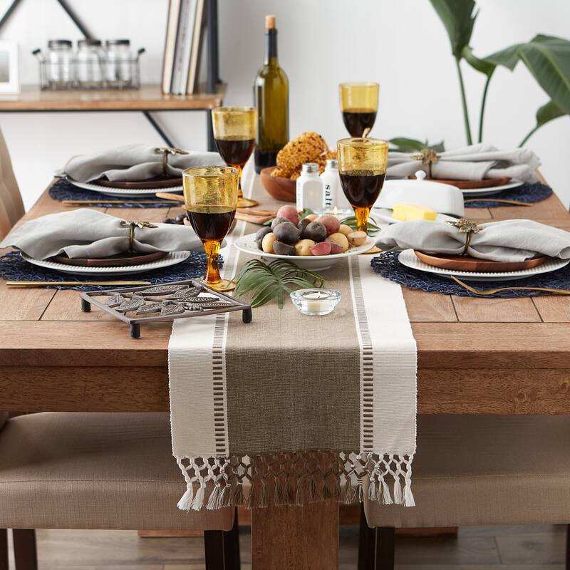 DII Dobby Striped Fringe Ribbed Table Runner