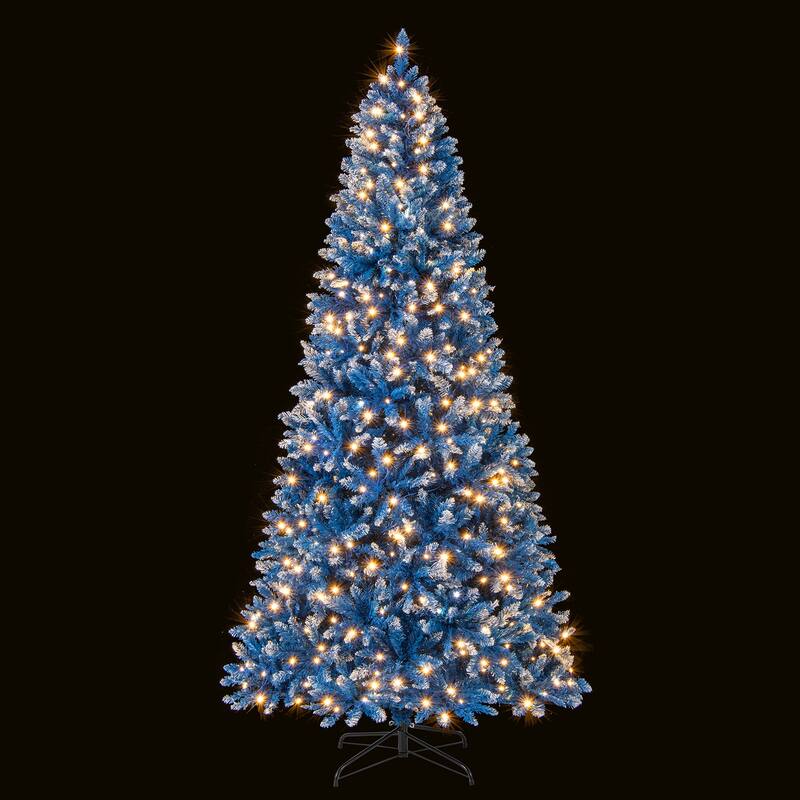 Gymax Pre-Lit Artificial Christmas Tree Blue Hinged Xmas Tree w/