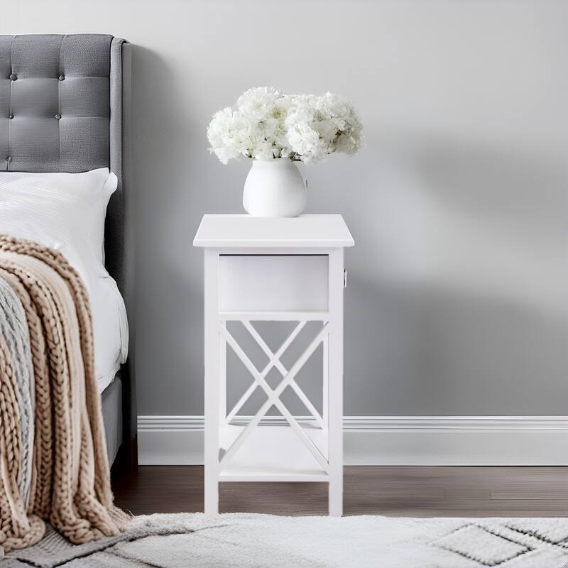 Space-Saving Wooden Side Table with Storage Drawer and Spacious Compartment