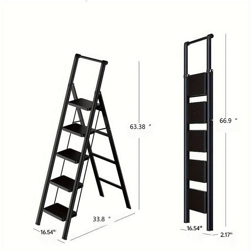 5-step Ladder Folding Step Stool, 5-step Ladder With Anti Slip Wide Pedals, Lightweight And Easy To Carry Handle Folding Ladder