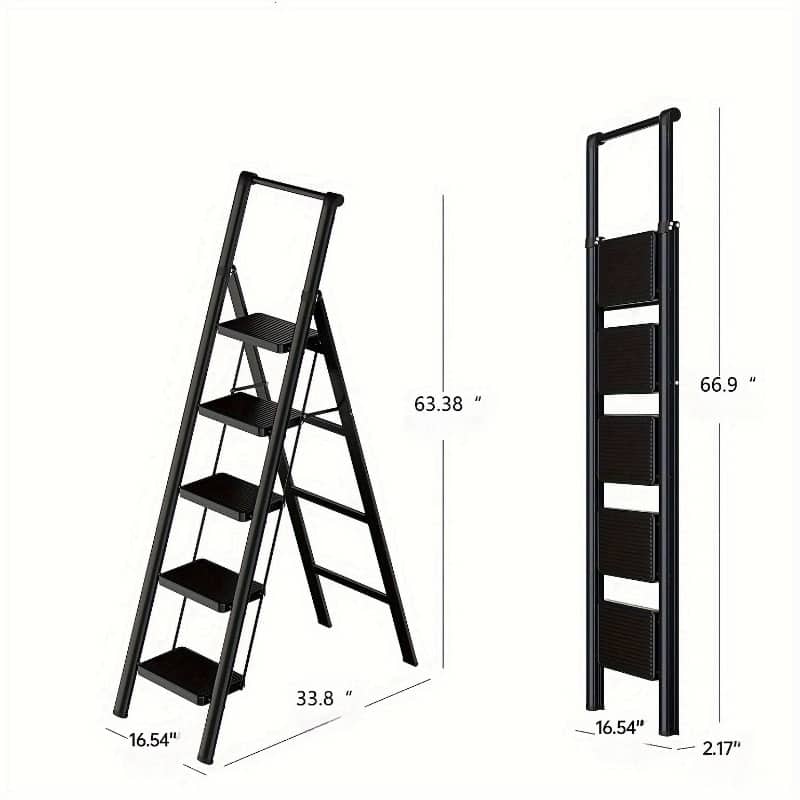 Anmytek Heavy Duty 5 Step Folding Step Ladder 600 lbs Capacity with Non Slip Treads and Integrated Handle for Home,Office Use