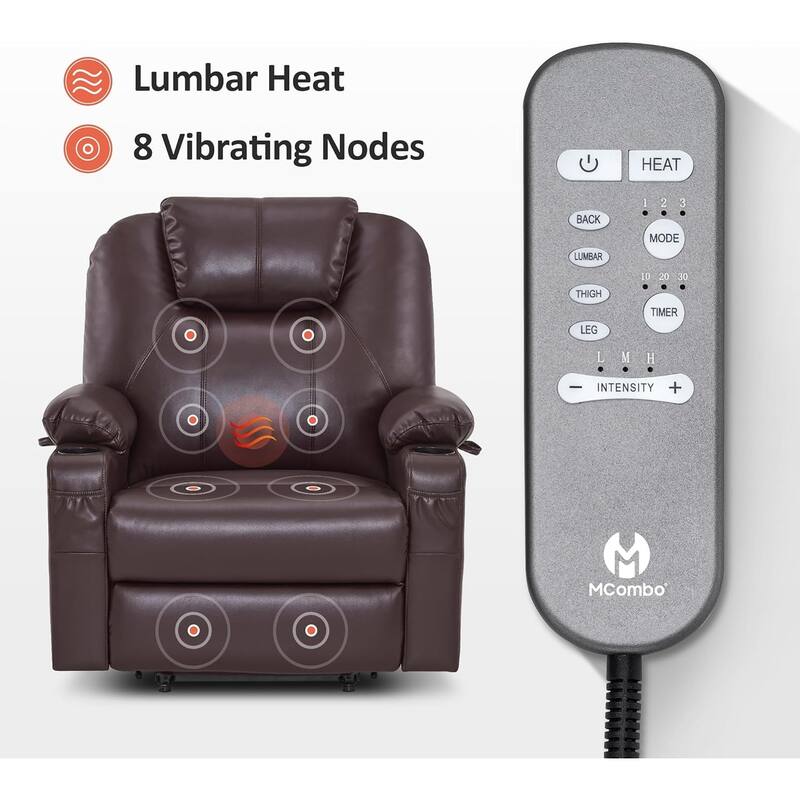 MCombo Medium-Wide Power Lift Recliner Chair Sofa with Massage and Heat for Elderly People, Faux Leather R7045