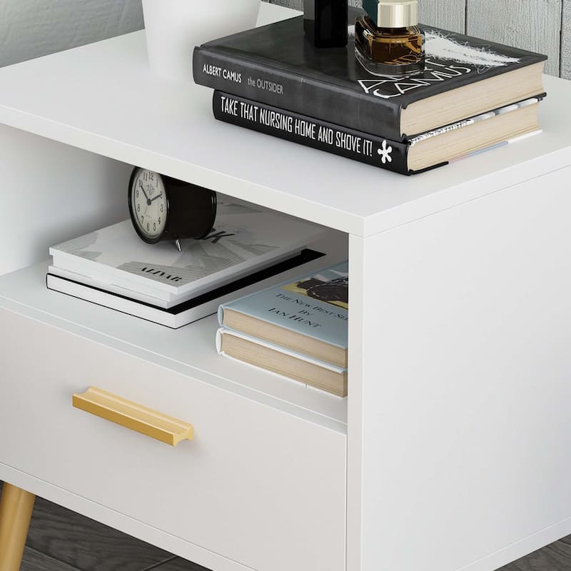 19.5"W Nightstand With 1 Drawer 1 Shelf and Metal Legs