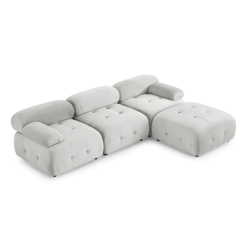 Grey 93" Modular L-Shaped 4-Seater Sofa with Reversible Ottoman
